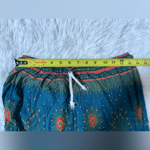 Majestic Peacock Boho Festival Hippie Indie Gypsy Harlem Palazzo Pants Green S M - Picture 5 of 14
